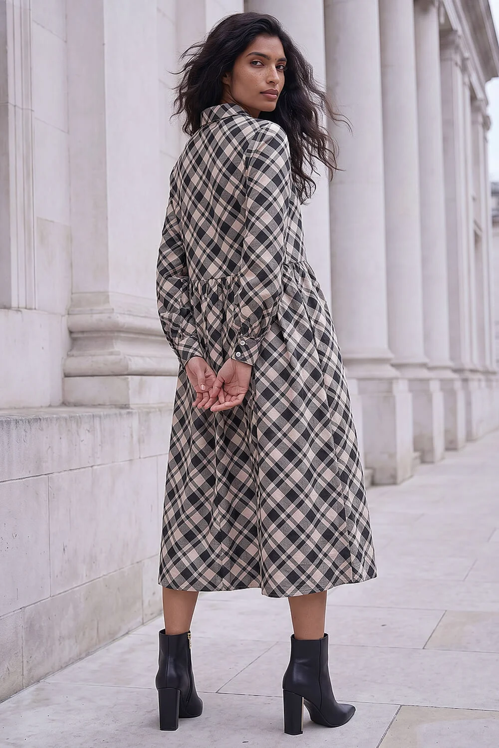 Roman Ivory Check Midi Shirt Dress - 18 Image 3