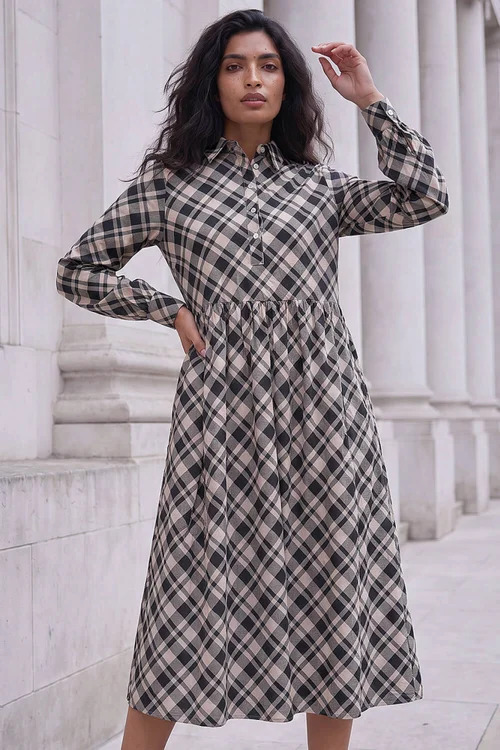 Roman Ivory Check Midi Shirt Dress - 18 Image 1