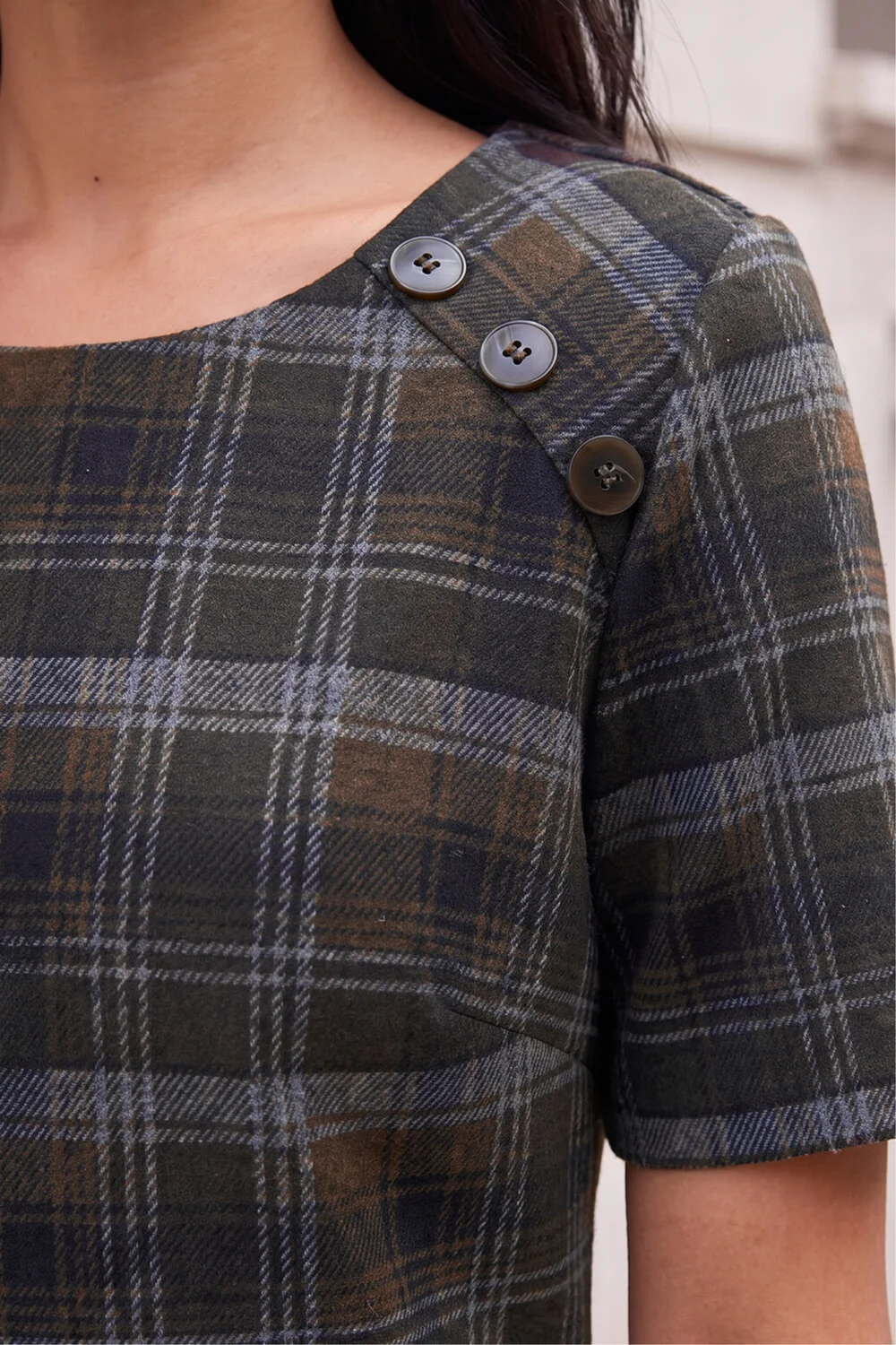 Roman Chocolate Check Button Detail Dress - 16 Image 4