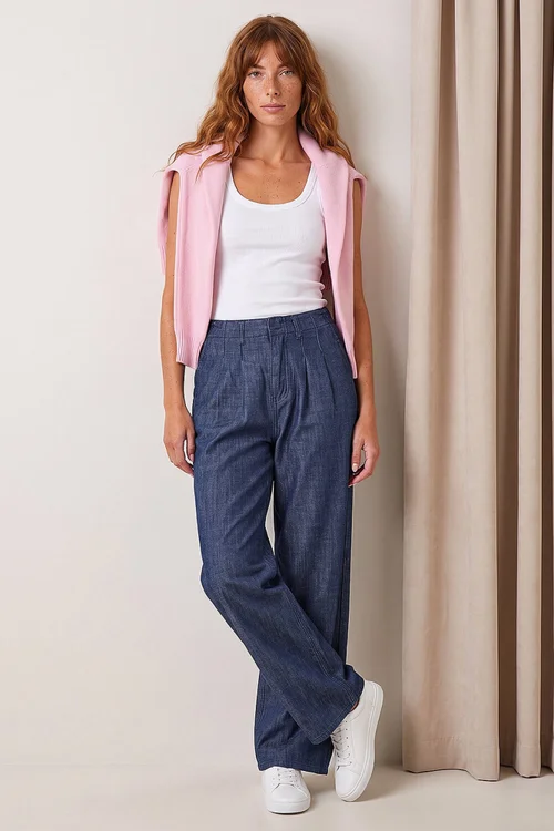 Roman Denim Cotton Wide Leg Pleat Jean - 10 Image 1