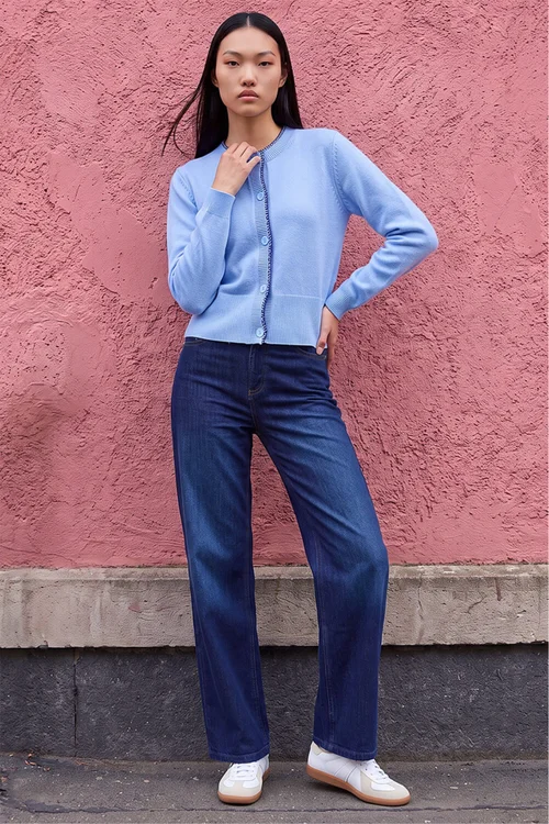 Dusk Blue Stitch Trim Knit Cardigan - 14 Image 3