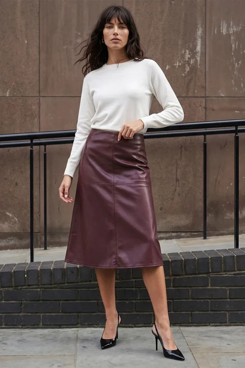 Roman Bordeaux Faux Leather Panel Pencil Skirt - 10 Image 2
