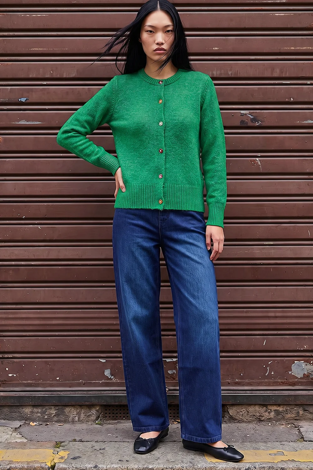 Dusk Green Flower Button Knit Cardigan - 10 Image 3