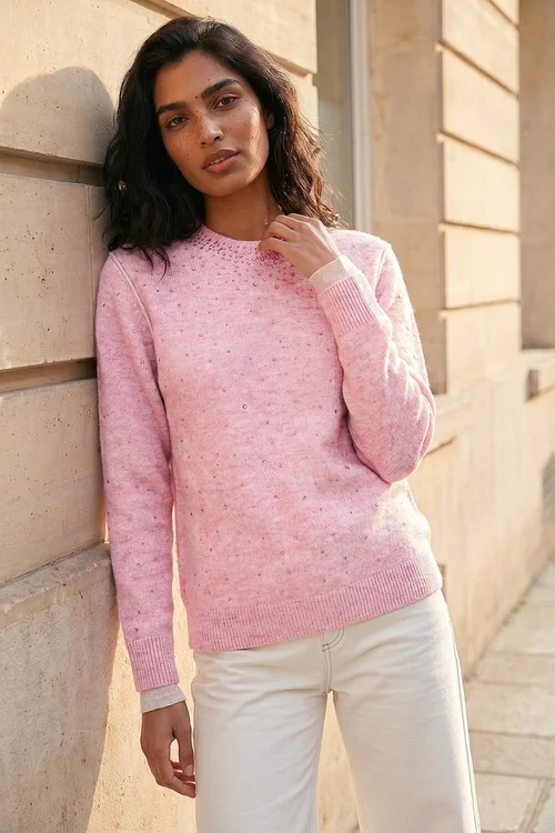 Roman Light Pink Embellished Knit Jumper - 14 Image 1