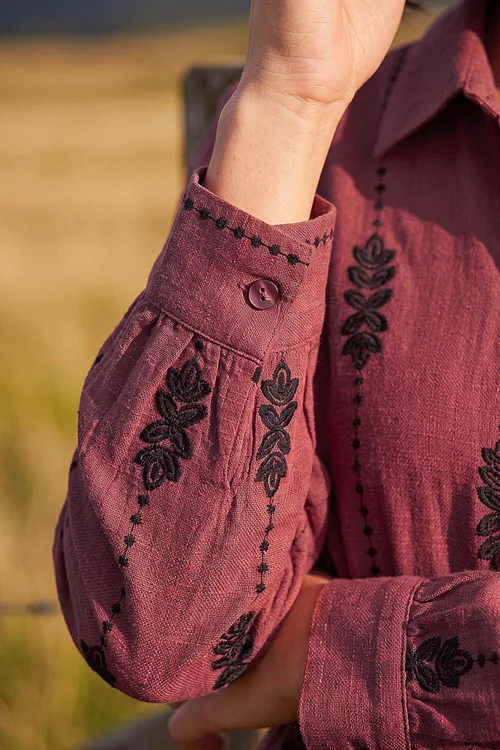 Roman Maroon Embroidered Belted Midi Dress - 16 Image 4