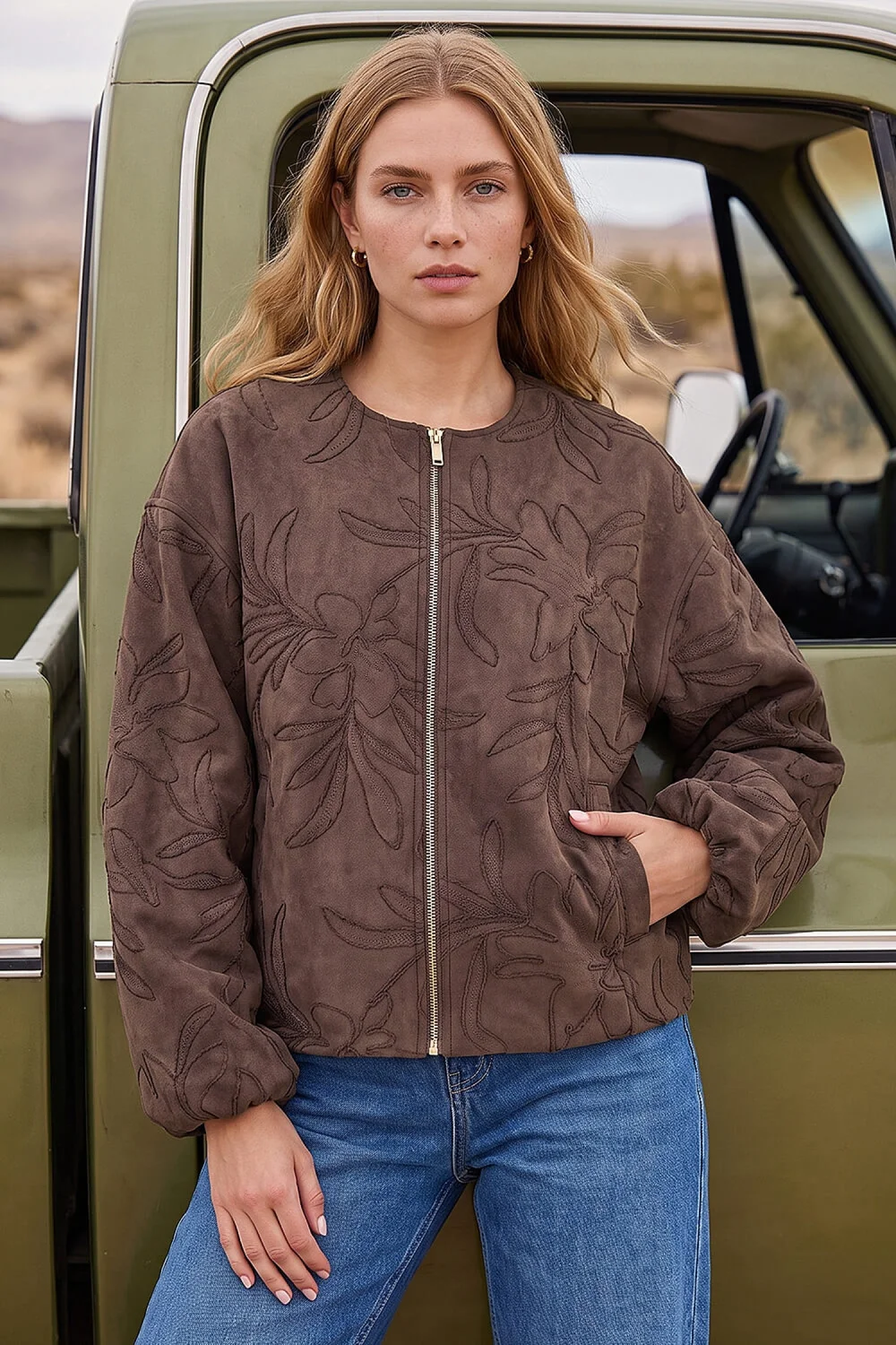 Roman Brown Embroidered Bomber Jacket - 10 Image 1