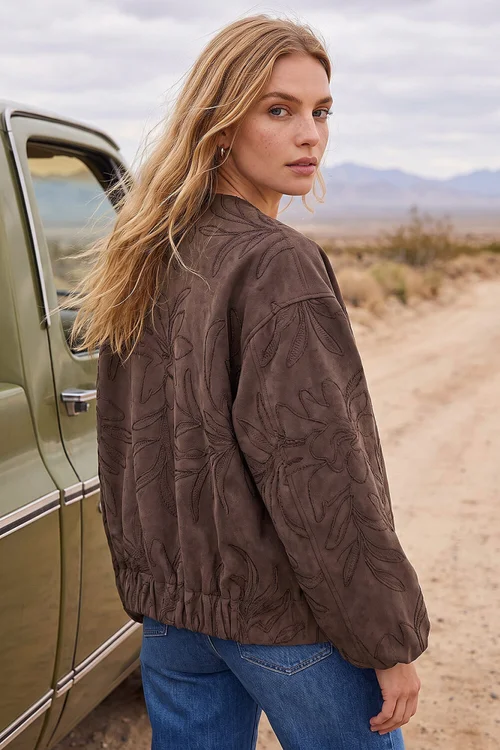 Roman Brown Embroidered Bomber Jacket - 10 Image 2