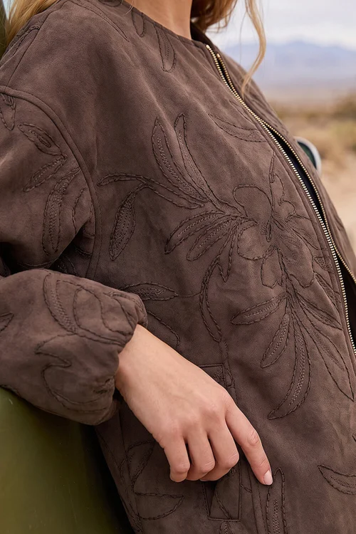Roman Brown Embroidered Bomber Jacket - 10 Image 4