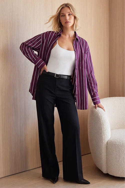 Dusk Plum Stripe Oversized Shirt - 18 Image 2