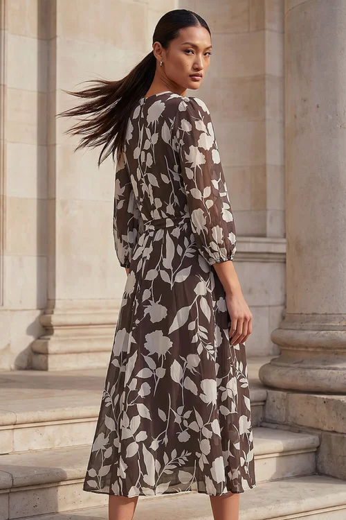 Roman Chocolate Floral Pleated Midi Dress - 18 Image 2