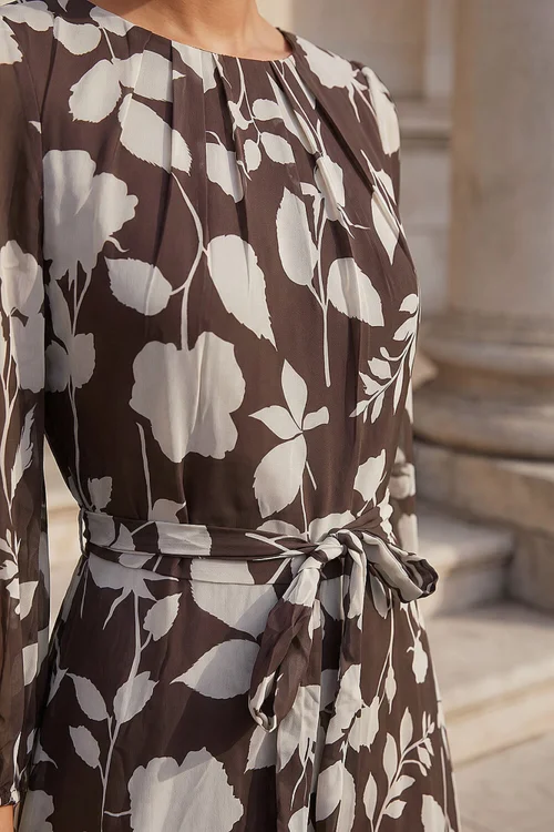 Roman Chocolate Floral Pleated Midi Dress - 18 Image 4