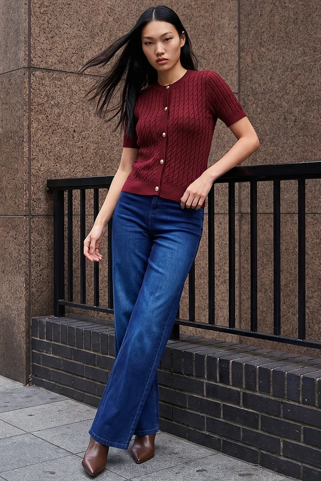 Dusk Wine Cable Knit Buttoned Top