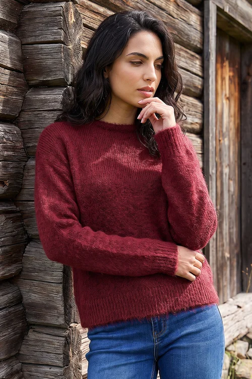 Dusk Burgundy Brushed Fluffy Knit Jumper - 12 Image 1
