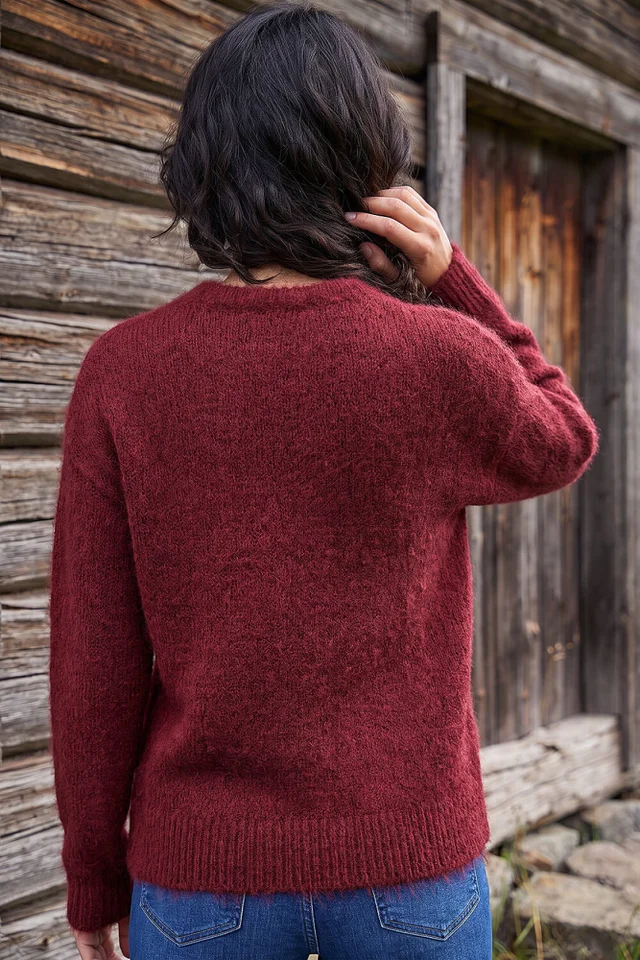 Dusk Burgundy Brushed Fluffy Knit Jumper