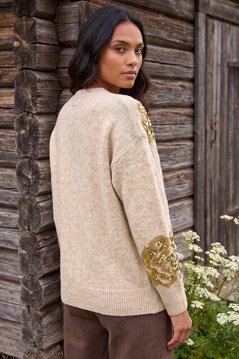 Roman Beige Floral Sequin Knit Jumper - 20 Image 3