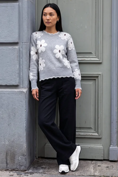 Roman Grey Fluffy Floral Knit Jumper - 16 Image 2