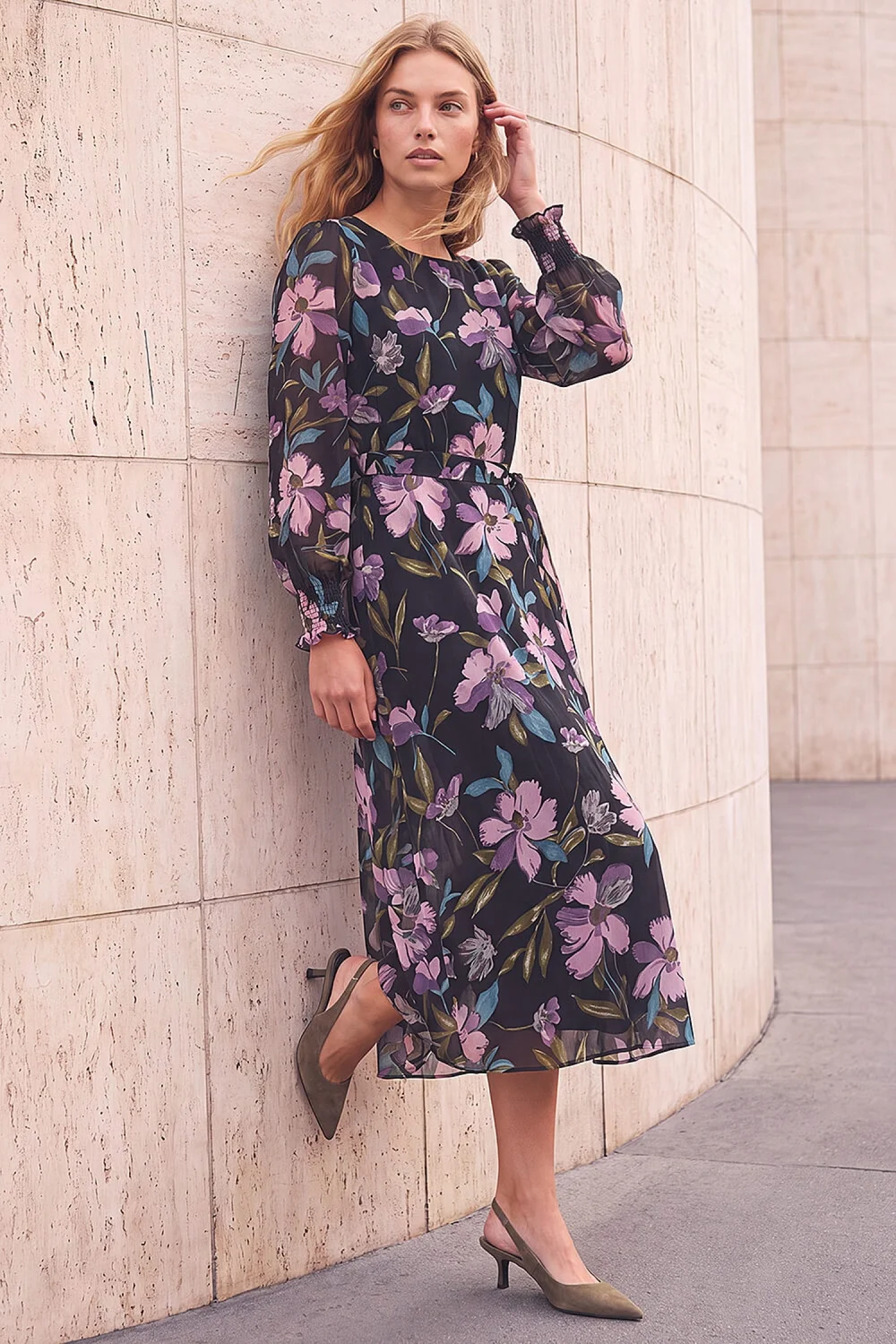 Roman Mauve Floral Print Midi Dress - 10 Image 3