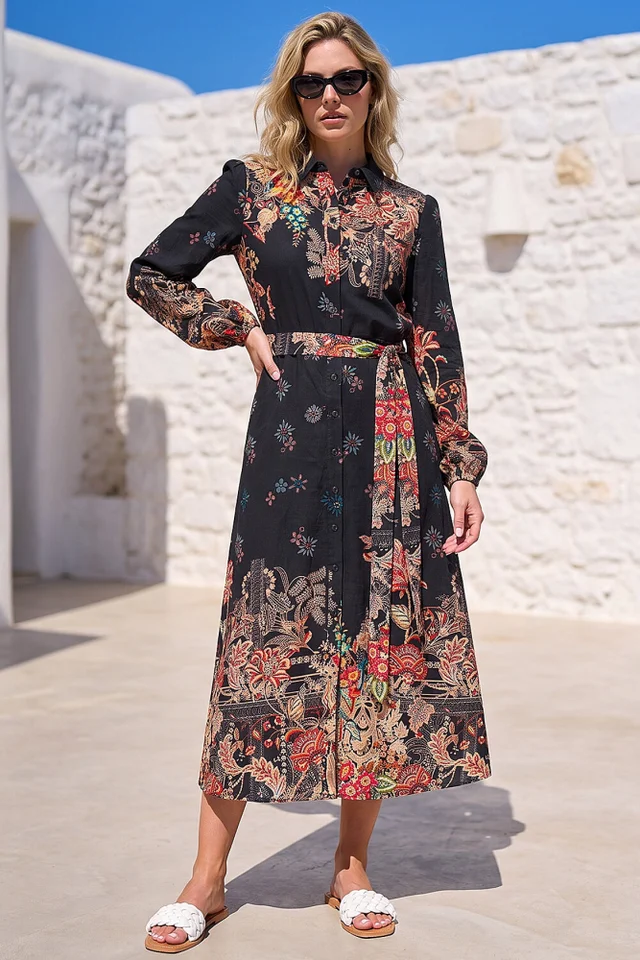 Roman Copper Floral Border Shirt Dress