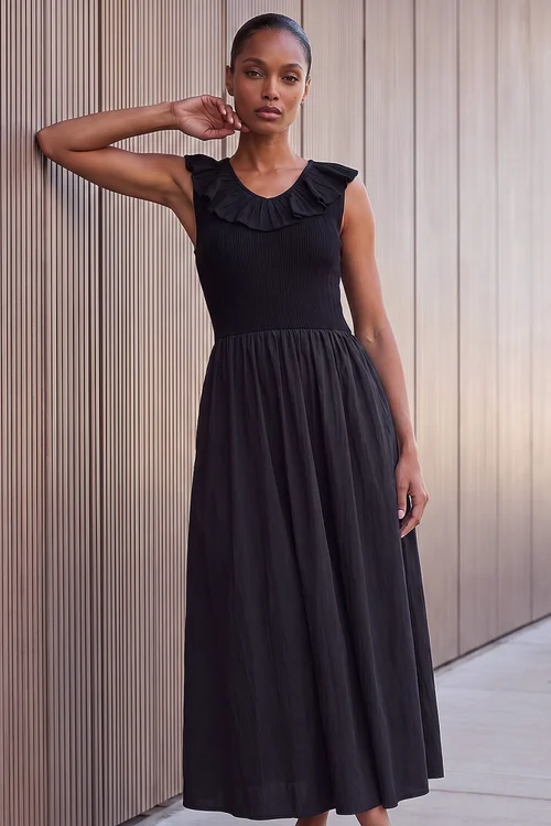 Roman Black Frill Detail Midi Dress - 18 Image 1