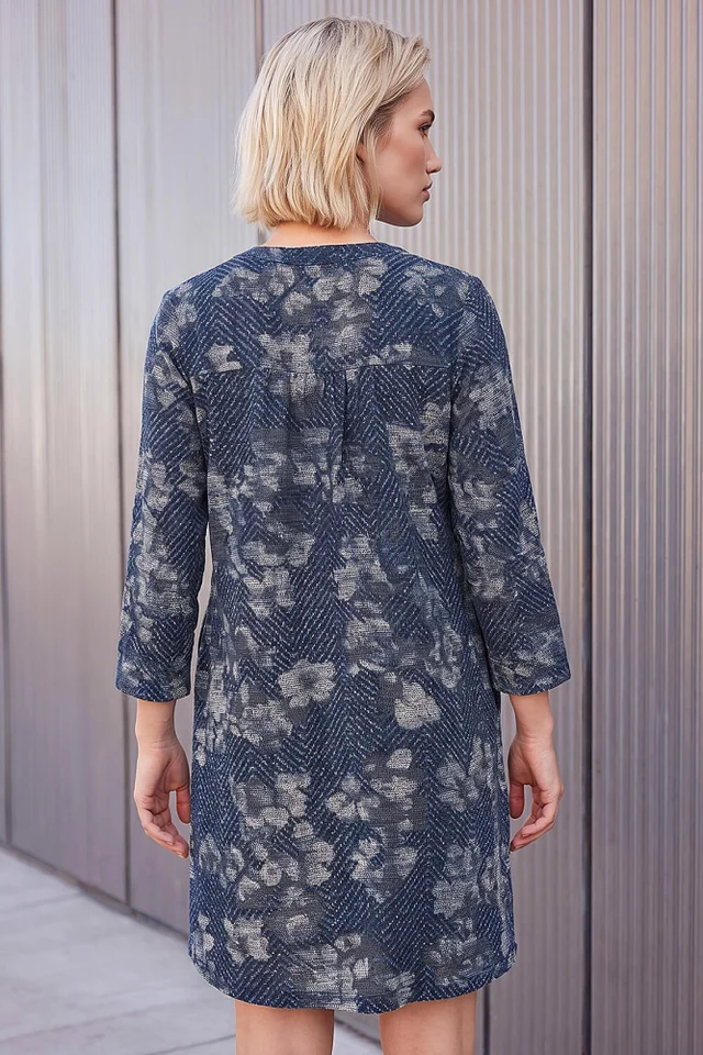 Roman Navy Floral Chevron Dress