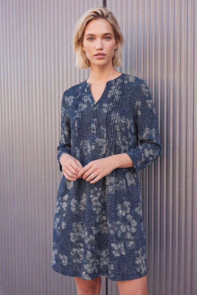Roman Navy Floral Chevron Dress