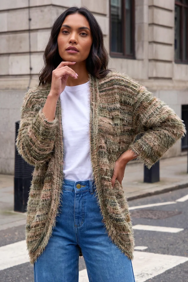 Roman Khaki Fluffy Soft Touch Cardigan