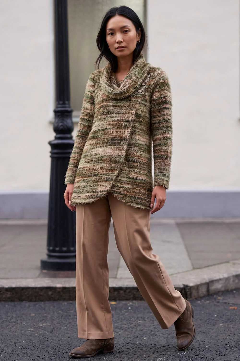 Roman Khaki Fluffy Cowl Neck Snit Tunic Top - 20 Image 2