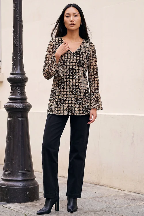 Roman Natural Floral Printed Lace Stretch Top - 18 Image 2