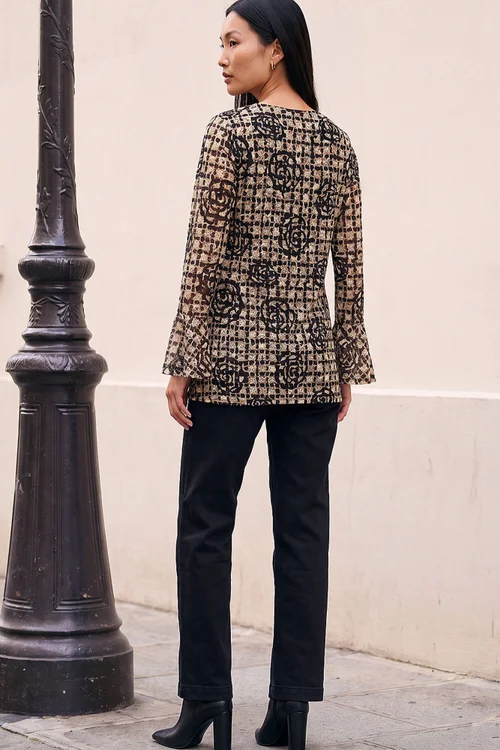 Roman Natural Floral Printed Lace Stretch Top - 18 Image 3