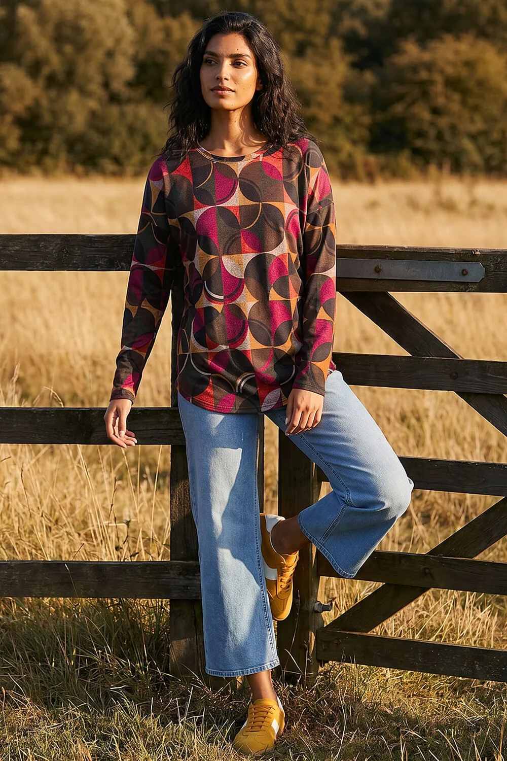Roman Rust Geo Print Stretch Jersey Top - 12 Image 2