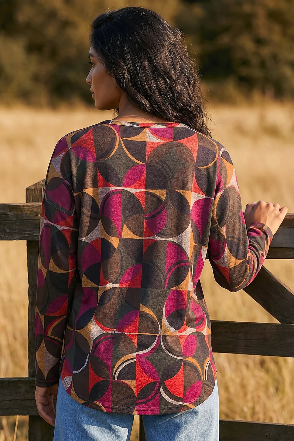 Roman Rust Geo Print Stretch Jersey Top - 12 Image 3