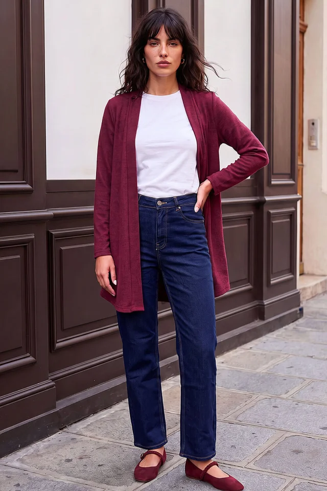 Roman Burgundy Longline Knit Cardigan