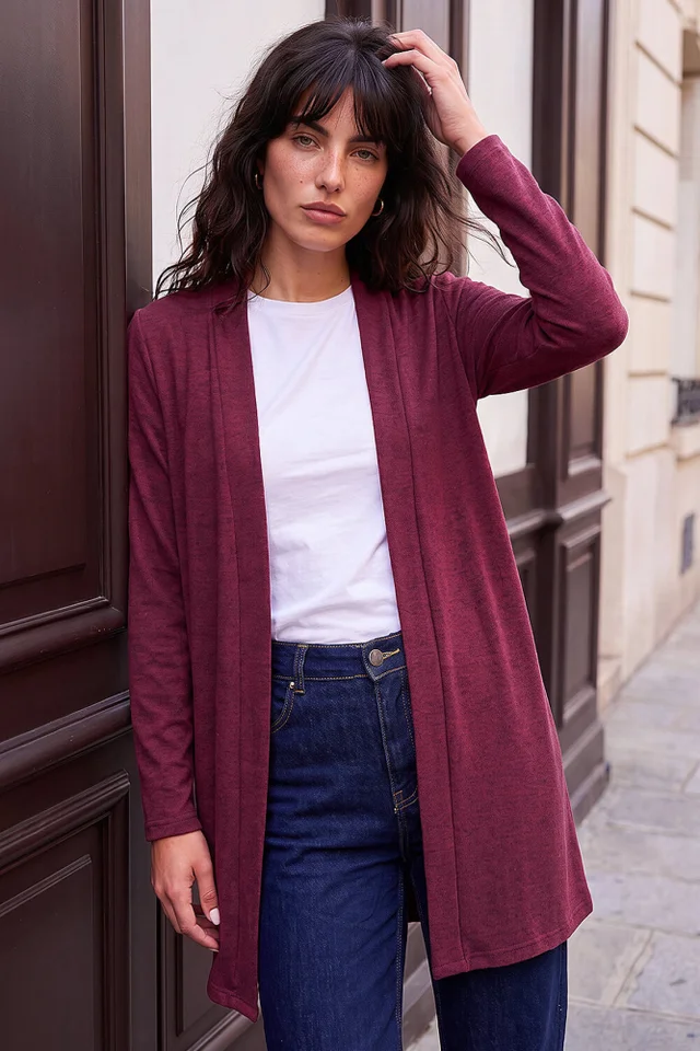 Roman Burgundy Longline Knit Cardigan