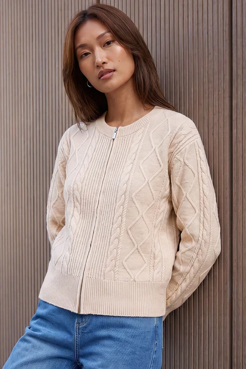 Roman Ivory Knitted Cable Bomber - 16 Image 1