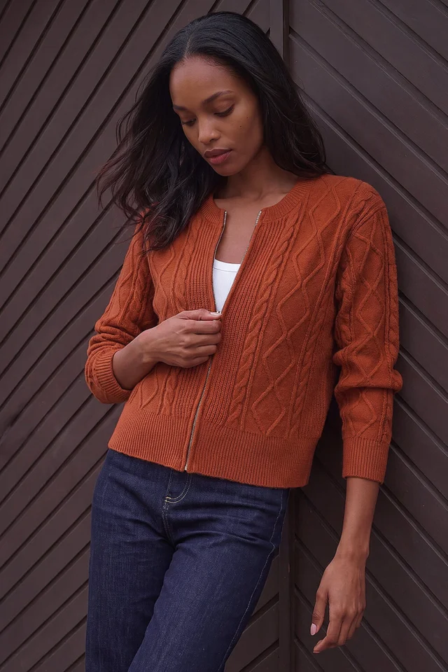 Roman Rust Knitted Cable Bomber