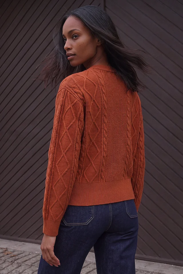 Roman Rust Knitted Cable Bomber
