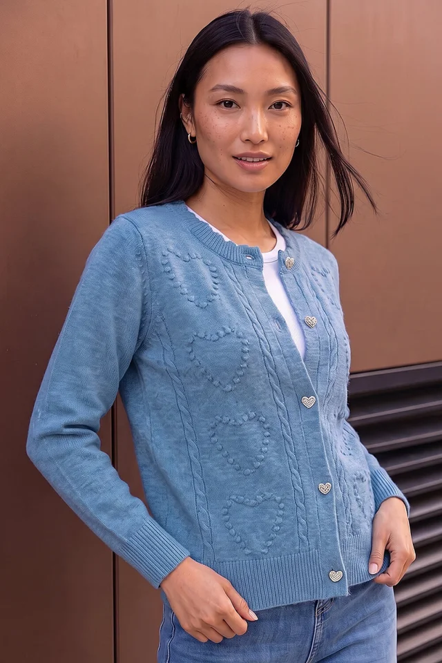 Roman Blue Heart Stitch Knit Cardigan