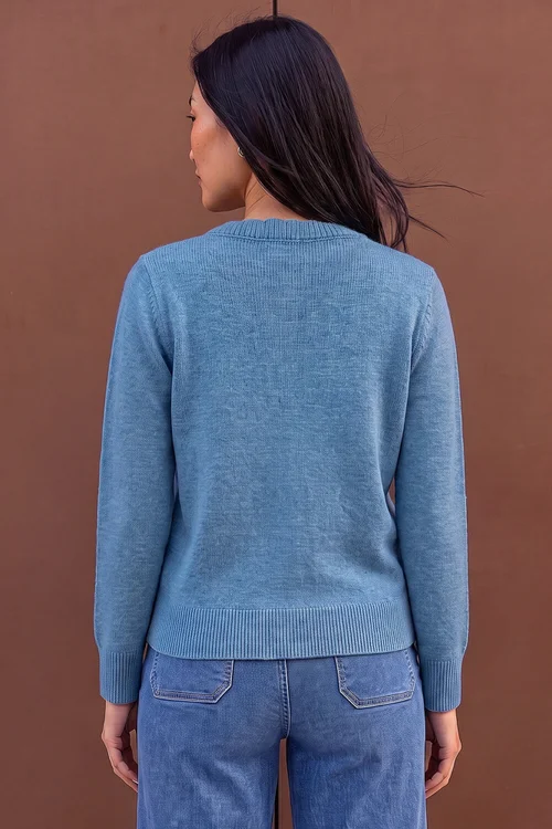 Roman Blue Heart Stitch Knit Cardigan - 12 Image 3