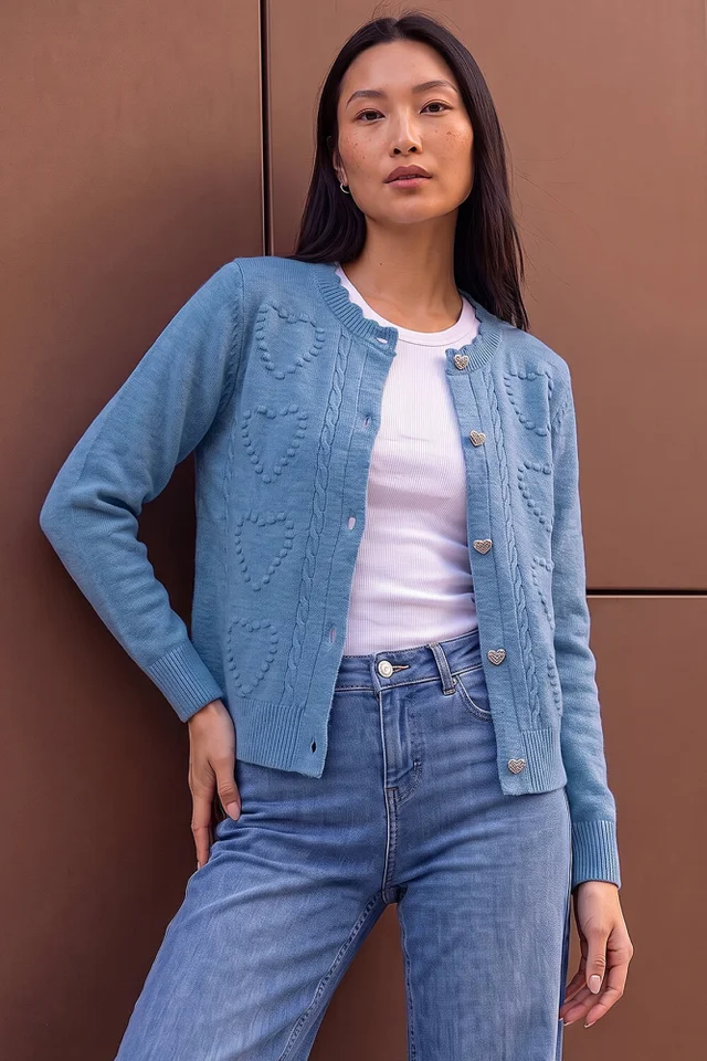 Roman Blue Heart Stitch Knit Cardigan