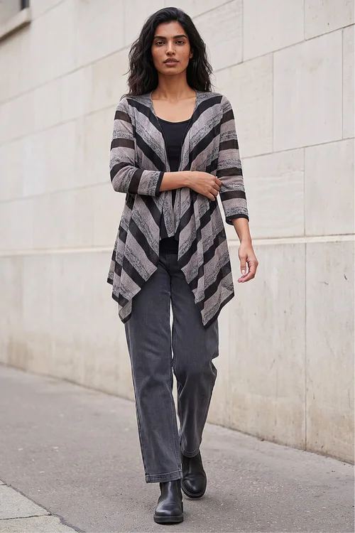 Roman Black Mock Layer Stripe Cardigan - 12 Image 2