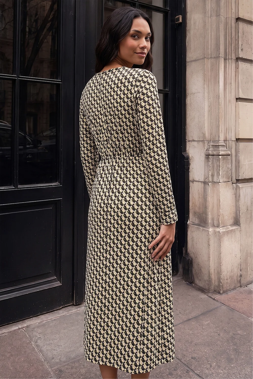 Roman Green Geometric V-Neck Midi Dress - 12 Image 3