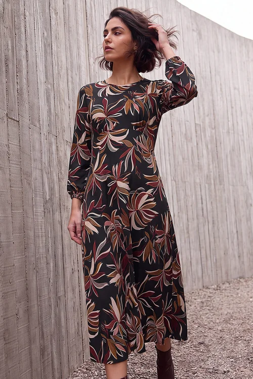 Roman Rust Leaf Print A-Line Dress - 14 Image 1