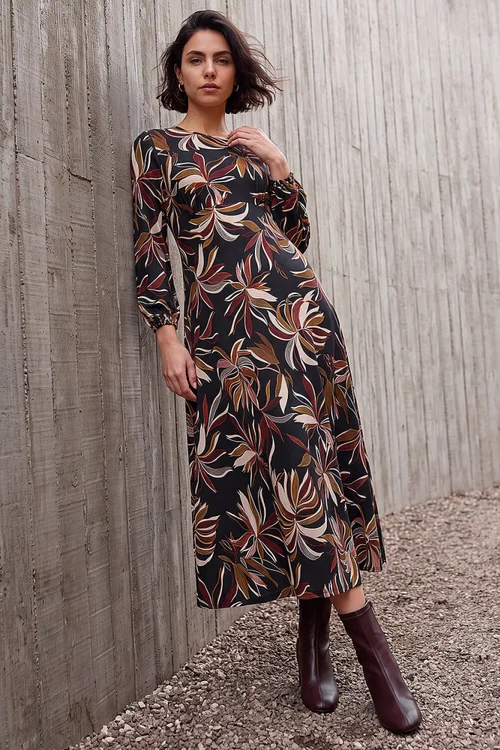 Roman Rust Leaf Print A-Line Dress - 14 Image 2