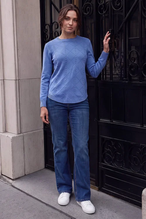 Roman Blue Petite Cable Knit Curved Hem Jumper - 10 Image 2