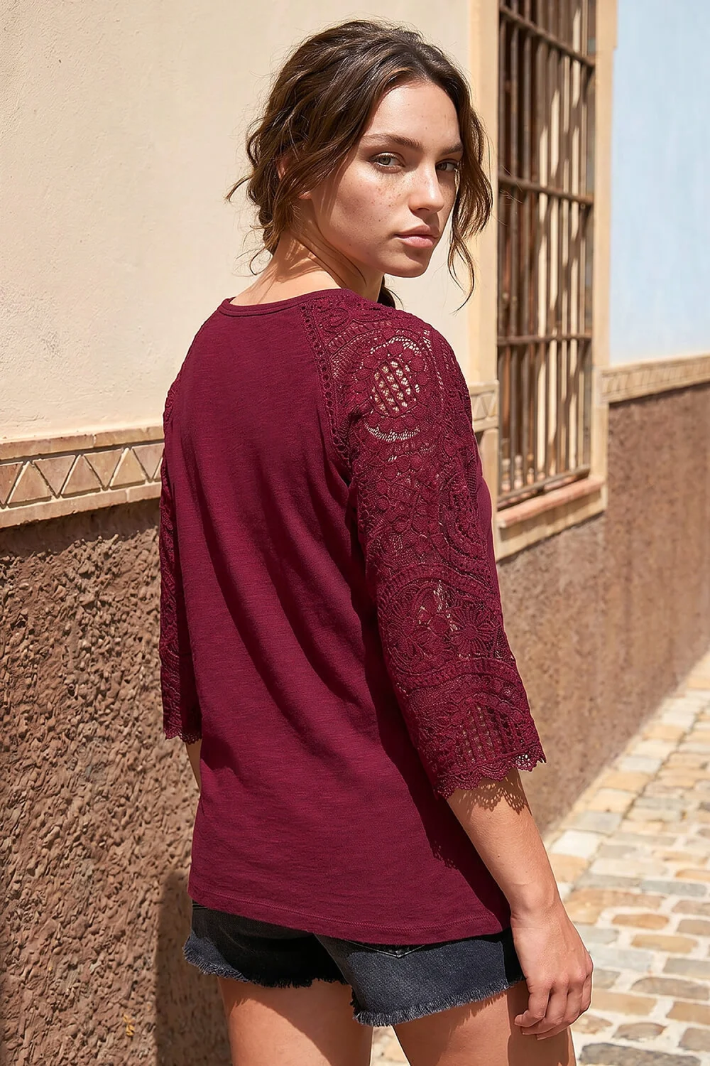 Roman Wine Petite Contrast Sleeve Top - 16 Image 2