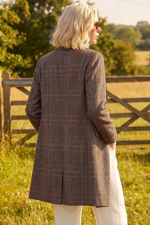Roman Brown Petite Button Check Coat