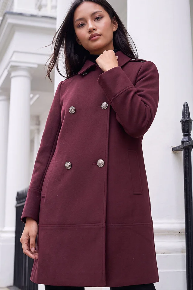 Roman Burgundy Petite Collar Double Breasted Coat