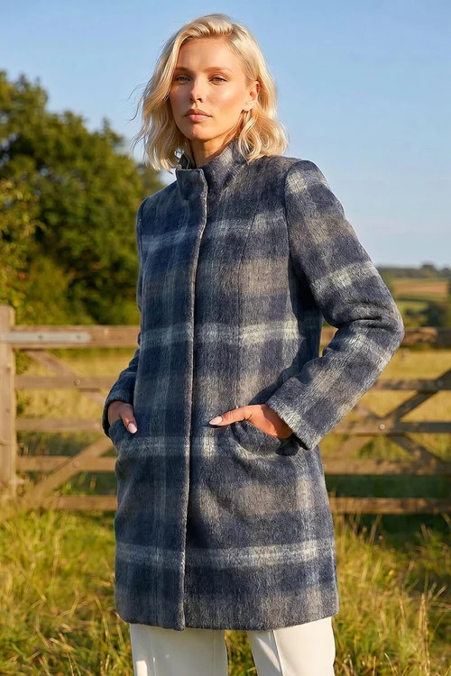 Roman Navy Petite Check Coat - 14 Image 4