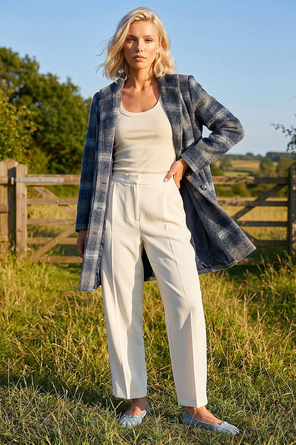 Roman Navy Petite Check Coat - 14 Image 3