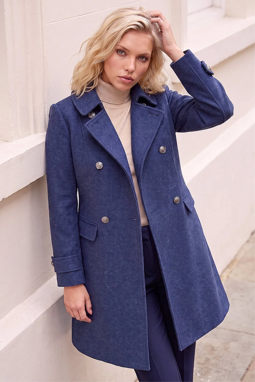 Roman Denim Petite Double Breasted Military Coat - 14 Image 1